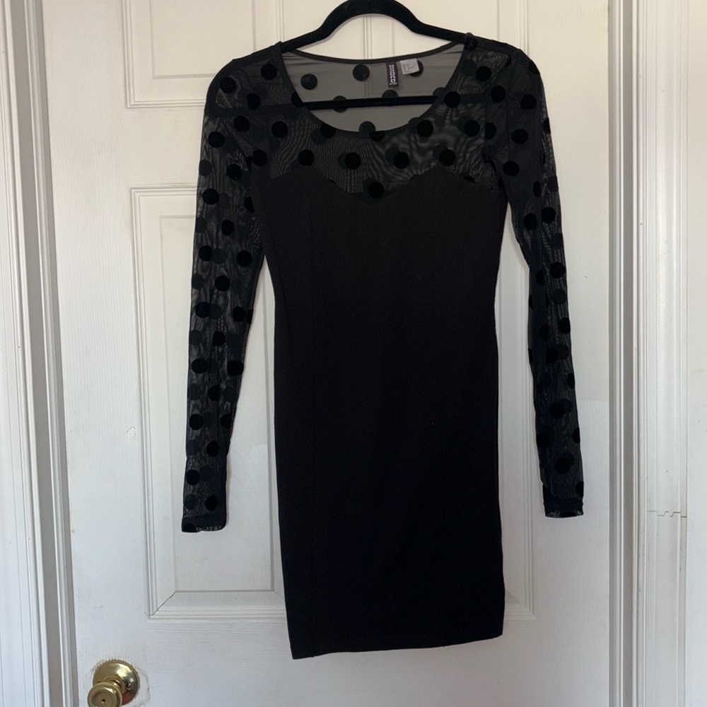 Divided Sheer Polka Dot Little Black Dress